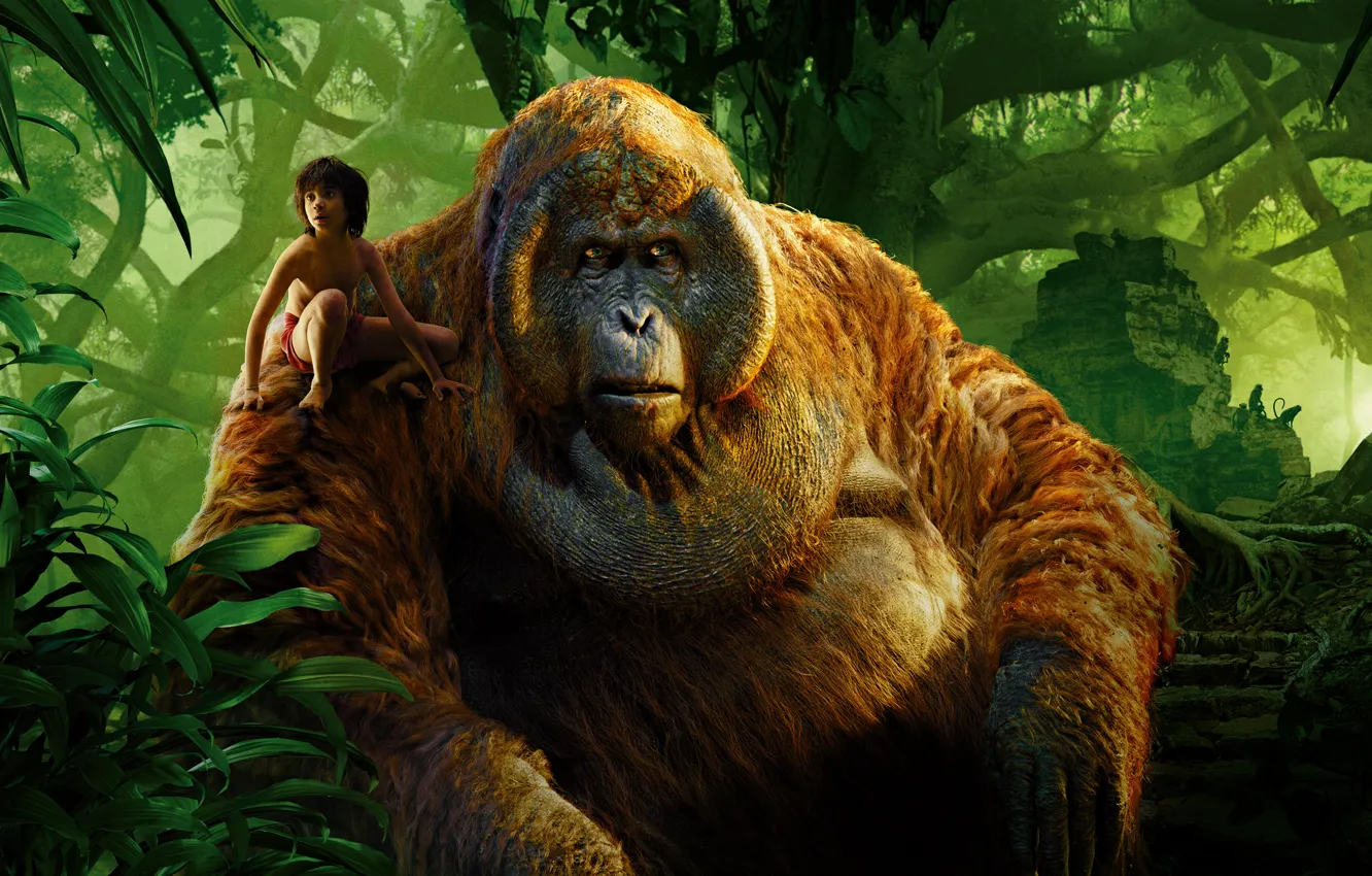 Photo wallpaper Scarlett Johansson, fantasy, forest, bear, animals, jungle, nature, wood