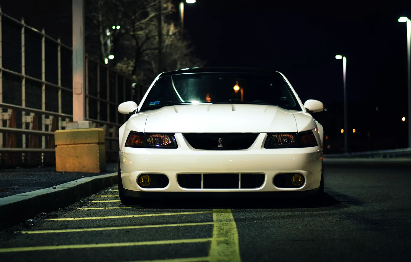 Photo wallpaper white, night, before, ford mustang, cobra, Ford Mustang