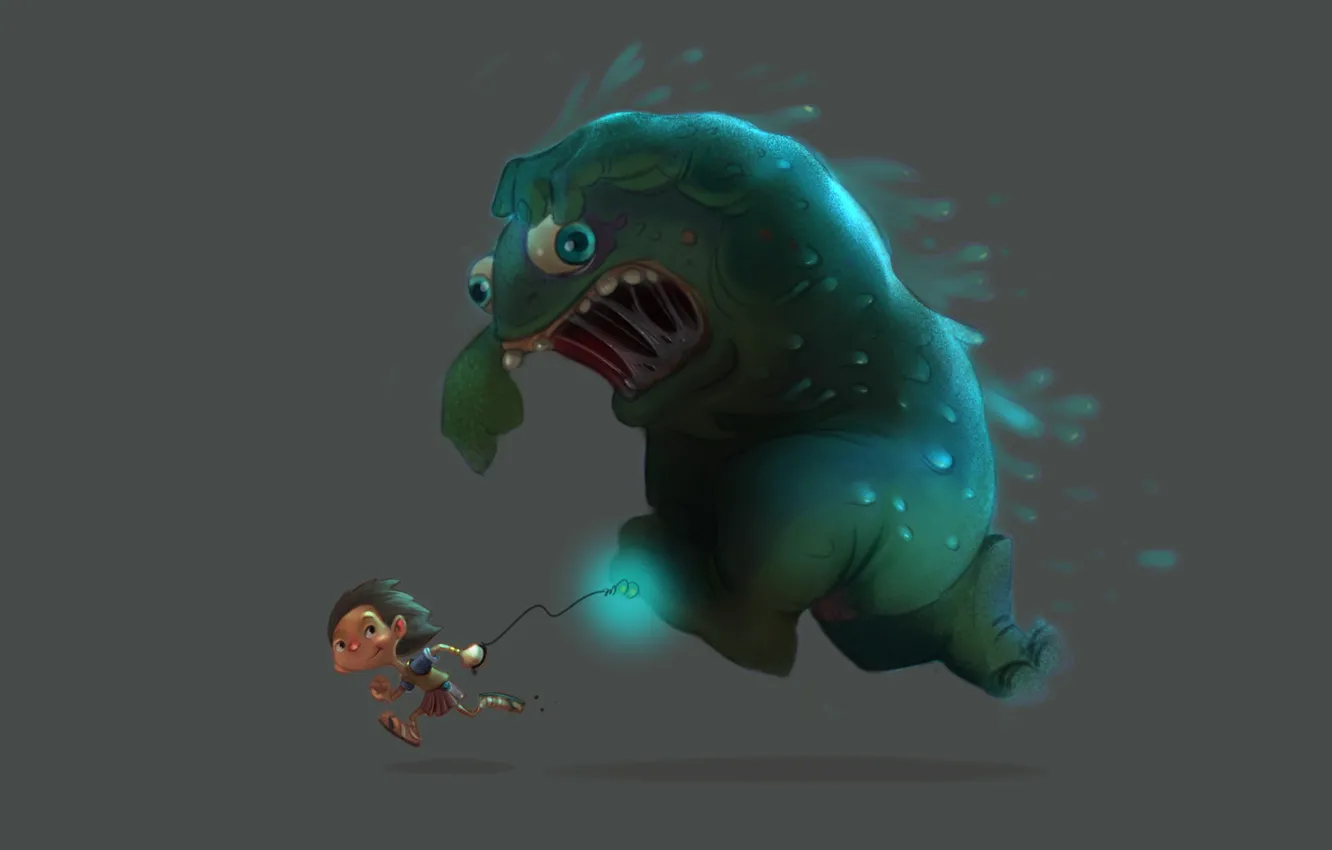 Photo wallpaper monster, the situation, art, guy, Glenn Melenhorst, 2D and 3D, run!
