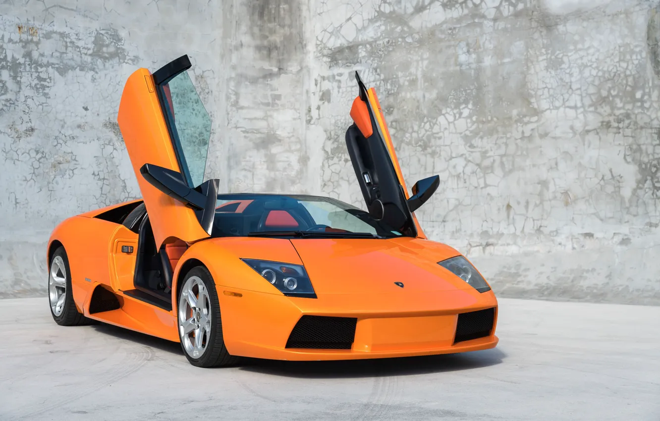 Photo wallpaper Orange, Scissor doors, Lamborghini Murcielago Roadster