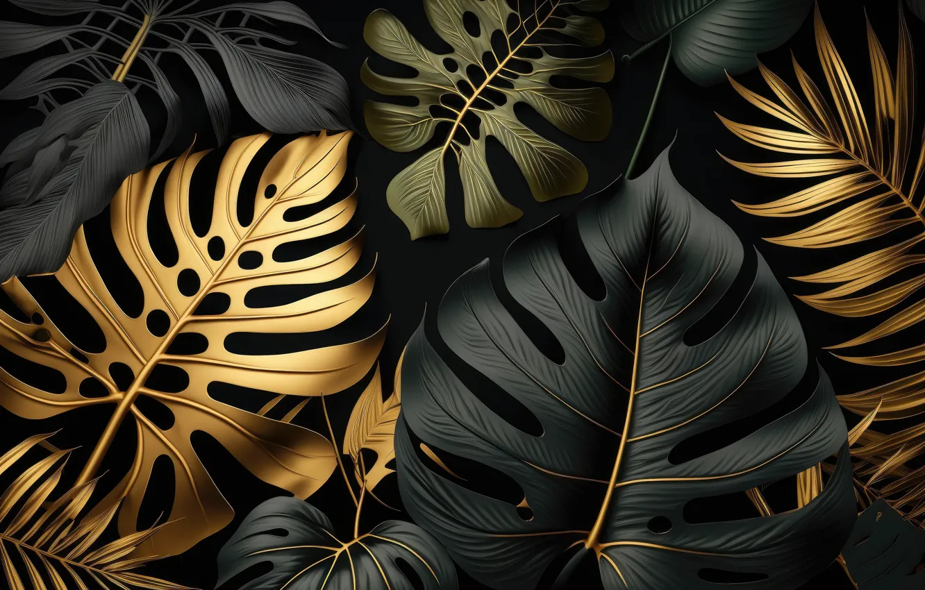 Wallpaper leaves, background, golden, black, background, leaves, still ...