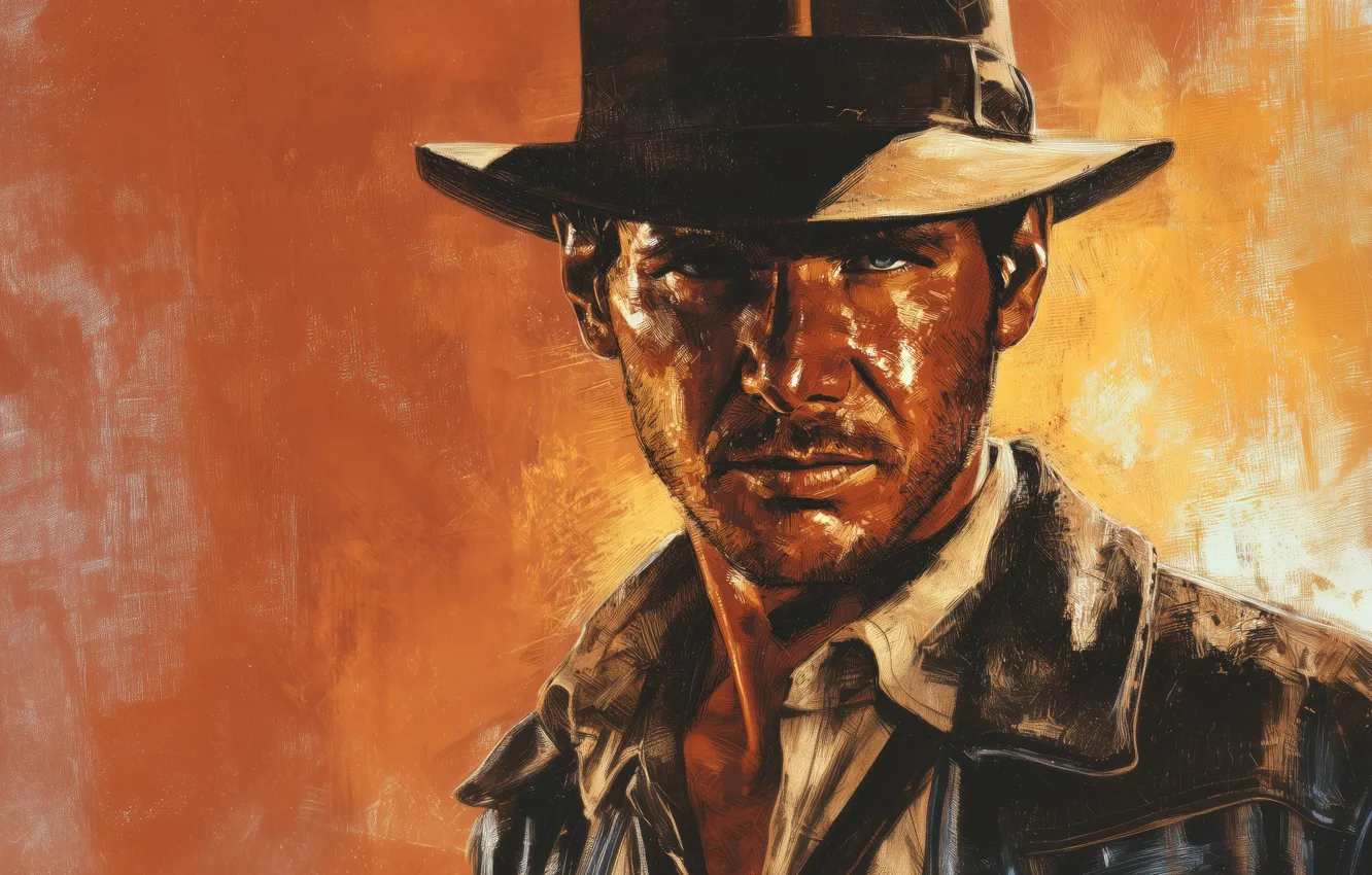 Photo wallpaper yellow, brown, men, Fedora, Illustration, Indiana Jones