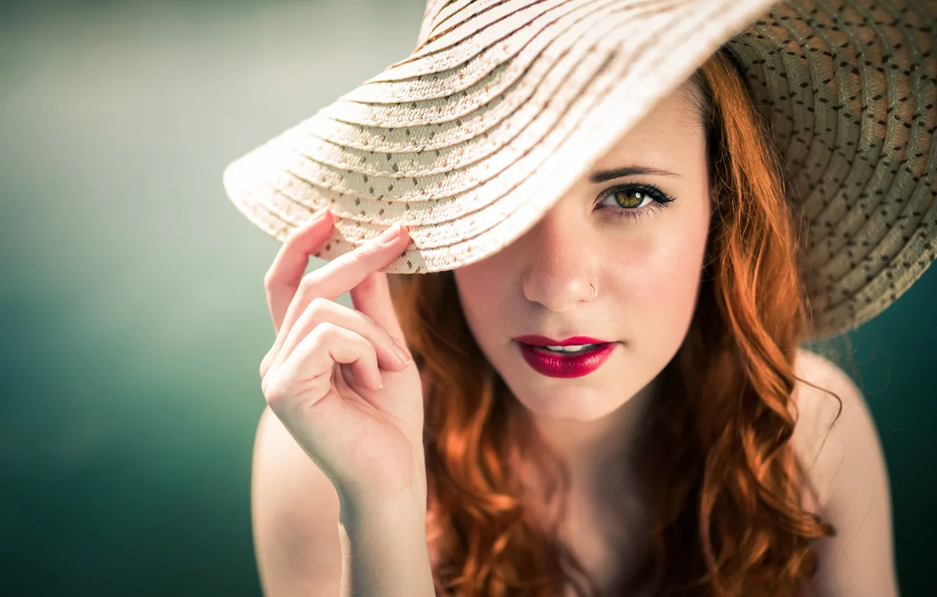 Photo wallpaper girl, portrait, hat, The pinup