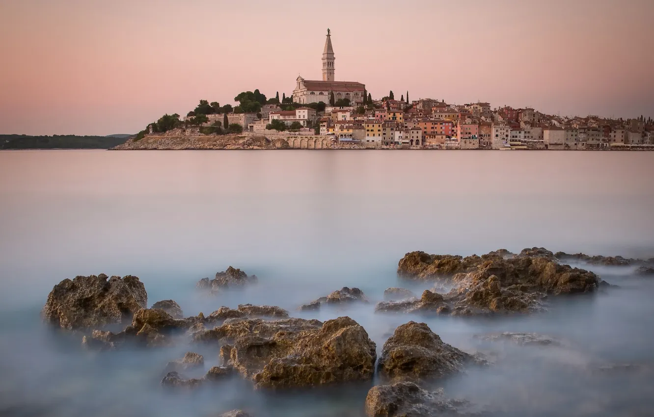 Photo wallpaper sea, stones, Croatia, Istria, Croatia, The Adriatic sea, Rovinj, Rovinj
