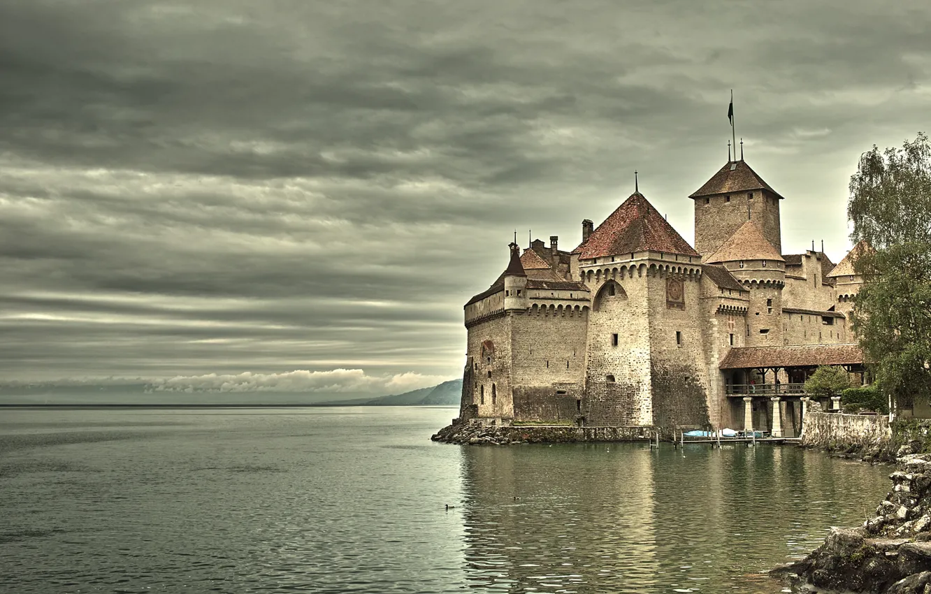 Photo wallpaper castle, vintage, on the lake