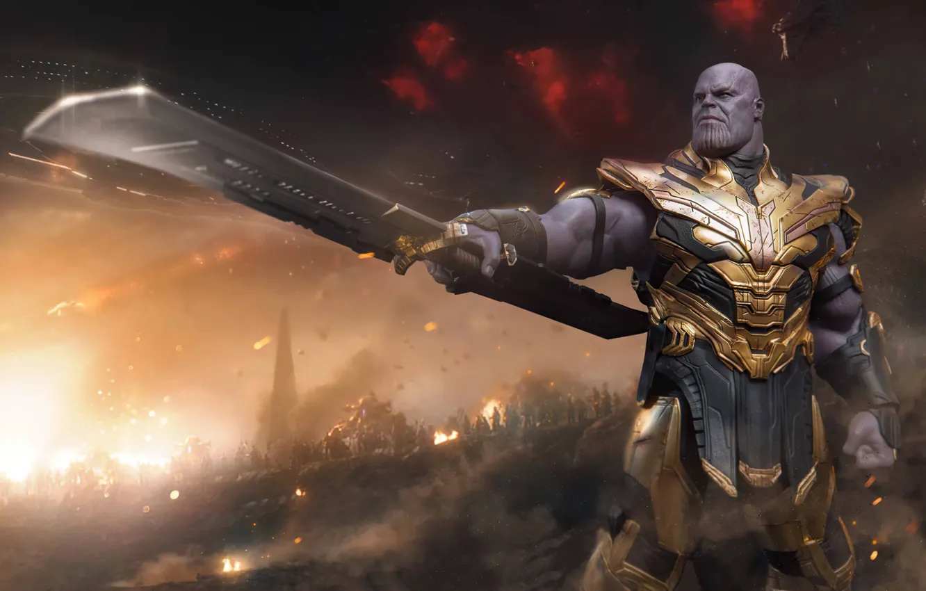 Photo wallpaper weapons, sword, armor, warrior, Thanos