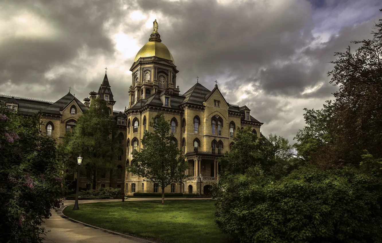 Photo wallpaper Park, building, Indiana, Indiana, The University Of Notre Dame, South Bend, University of Notre Dame, …