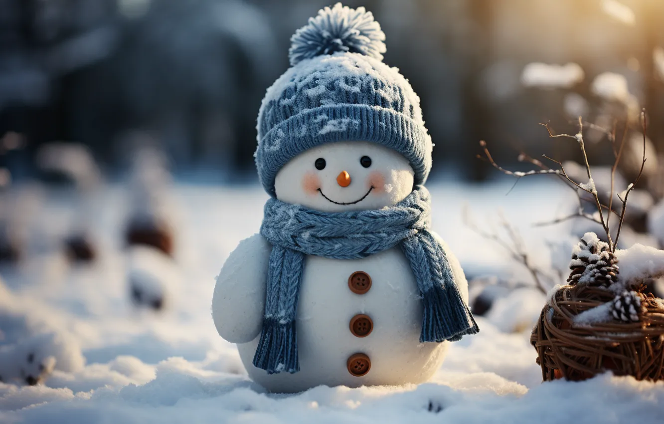 Photo wallpaper winter, snow, decoration, snowflakes, new year, Christmas, snowman, Christmas