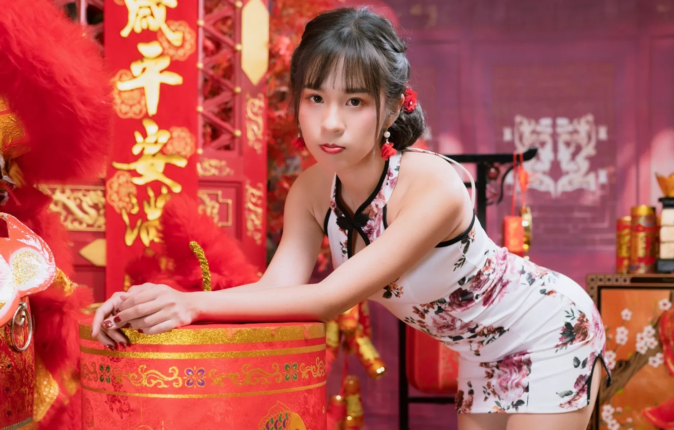 Photo wallpaper look, pose, dress, Asian