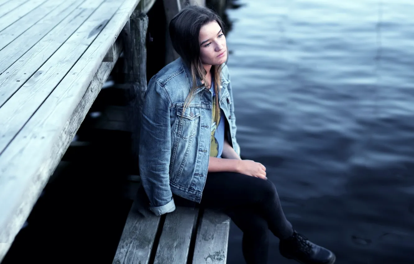 Photo wallpaper girl, bridge, river, mood