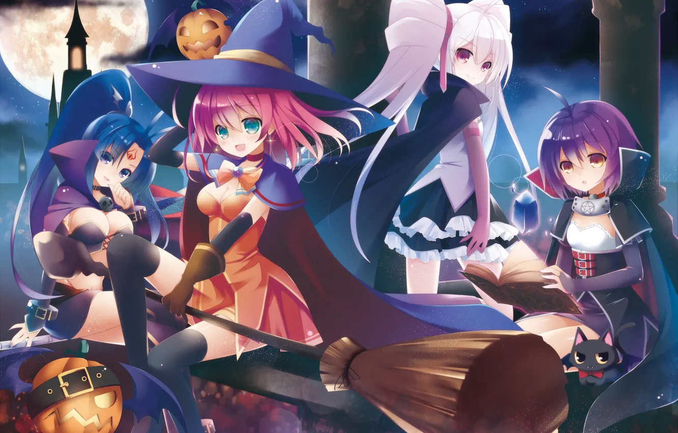 Photo wallpaper girl, pumpkin, headband, Helloween, metro