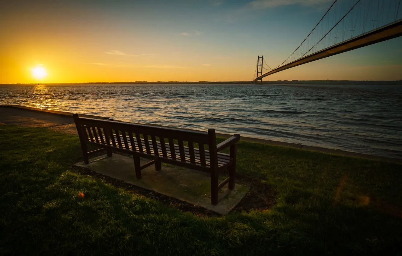 Photo wallpaper bench, Sunrise, Humber Bridge