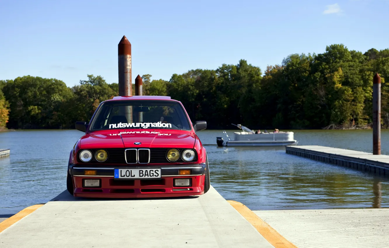 Photo wallpaper BMW, red, front, E30, 325es