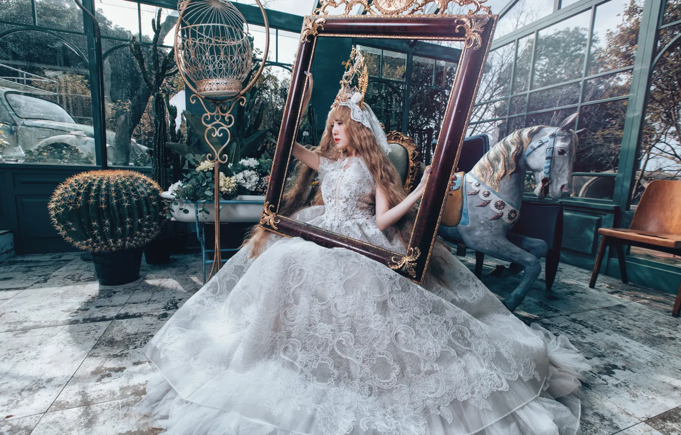 Photo wallpaper girl, style, frame, Asian