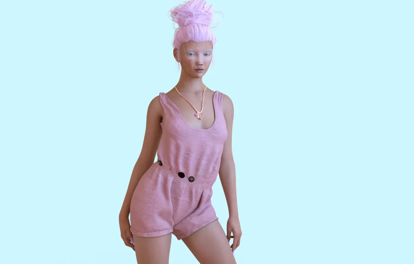 Photo wallpaper girl, jumpsuit, pink hair