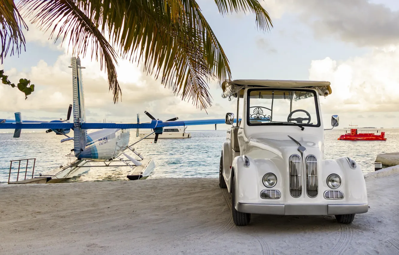 Photo wallpaper beach, style, transport, yacht, The Maldives, car, resort, submarine