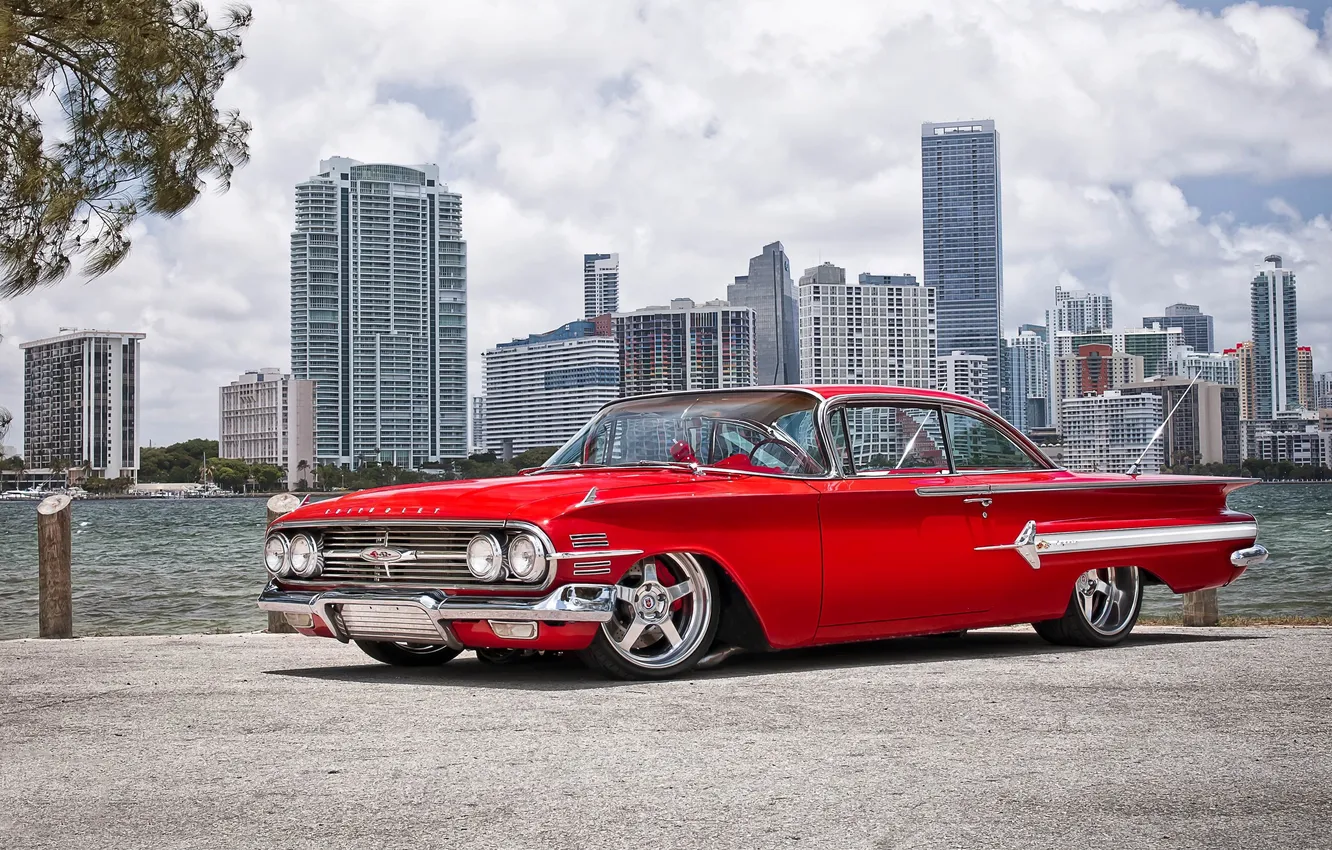 Photo wallpaper the city, retro, car, chevrolet, impala