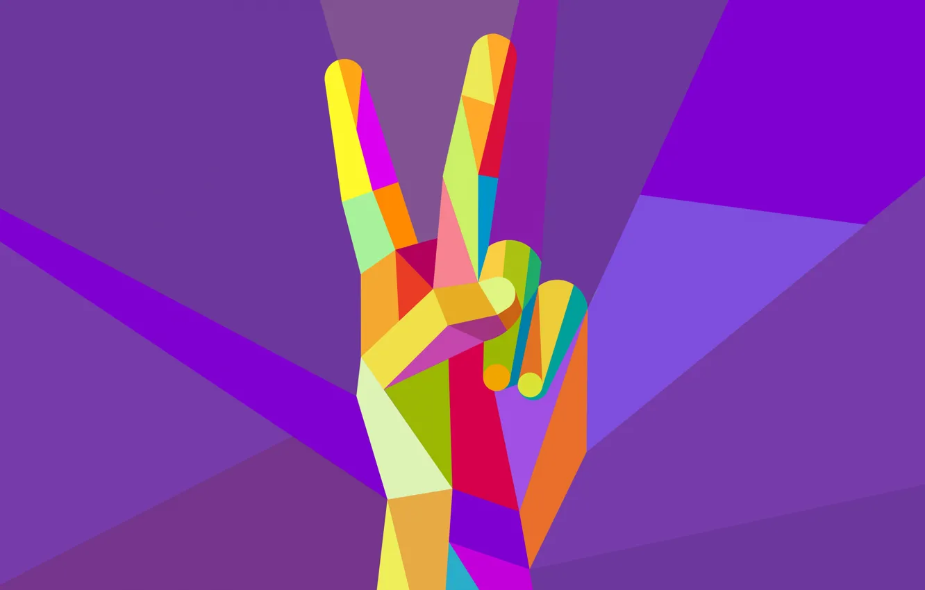 Photo wallpaper victory, vector, fingers, gesture, low poly