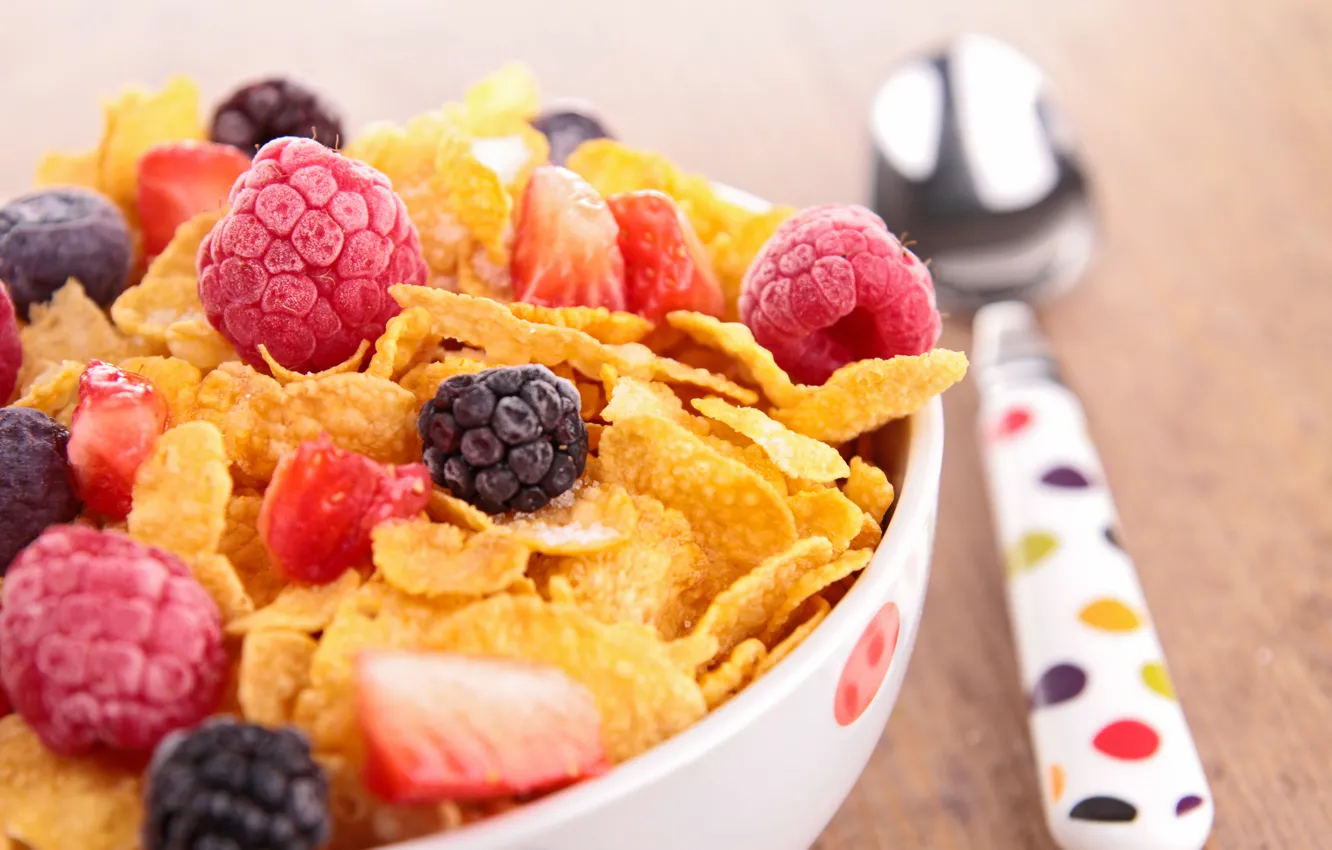 Photo wallpaper berries, Breakfast, cereal