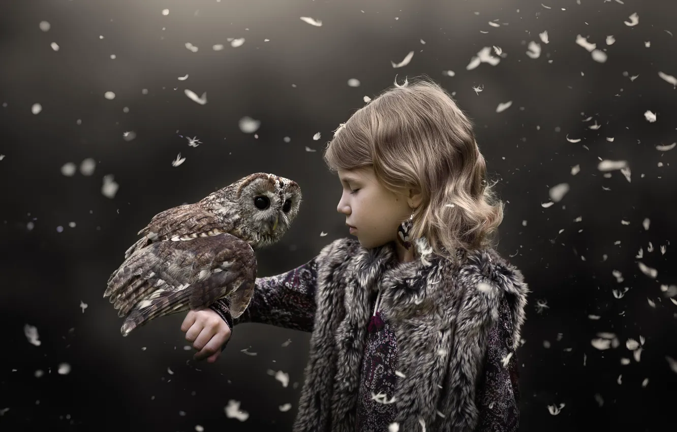 Photo wallpaper owl, girl, Owl whisperer