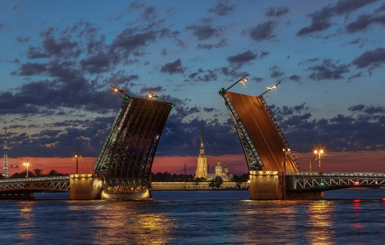 Photo wallpaper white nights, Peter and Paul fortress, drawbridge, Saint Petersburg