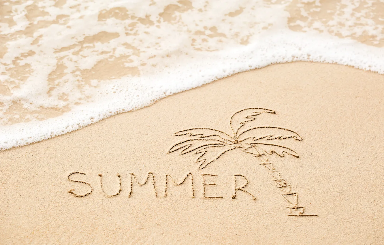 Photo wallpaper sand, sea, beach, summer, the inscription, summer, beach, sea