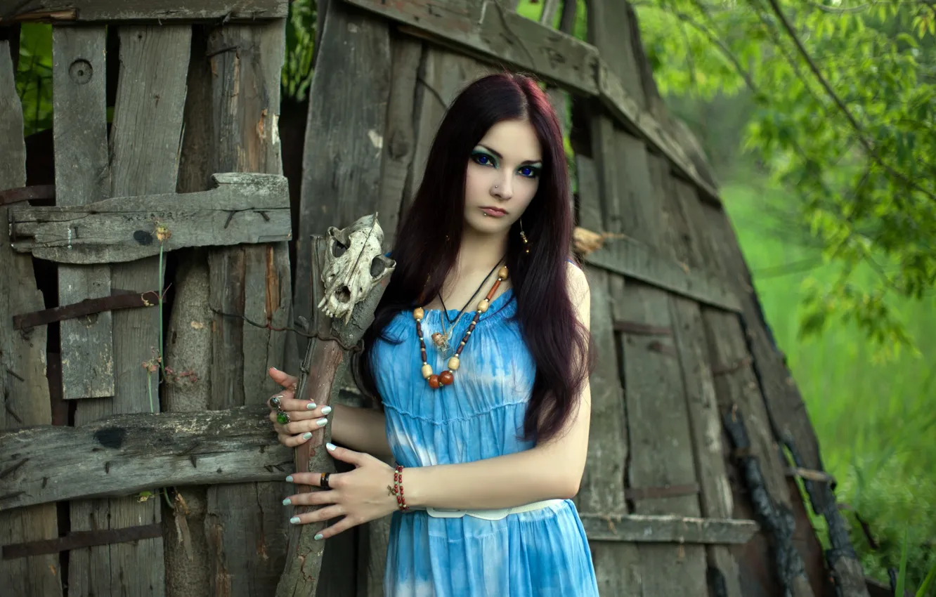 Photo wallpaper girl, nature, witch, the witch, the witch, the skull of the animal, Felissa Beliol, The …