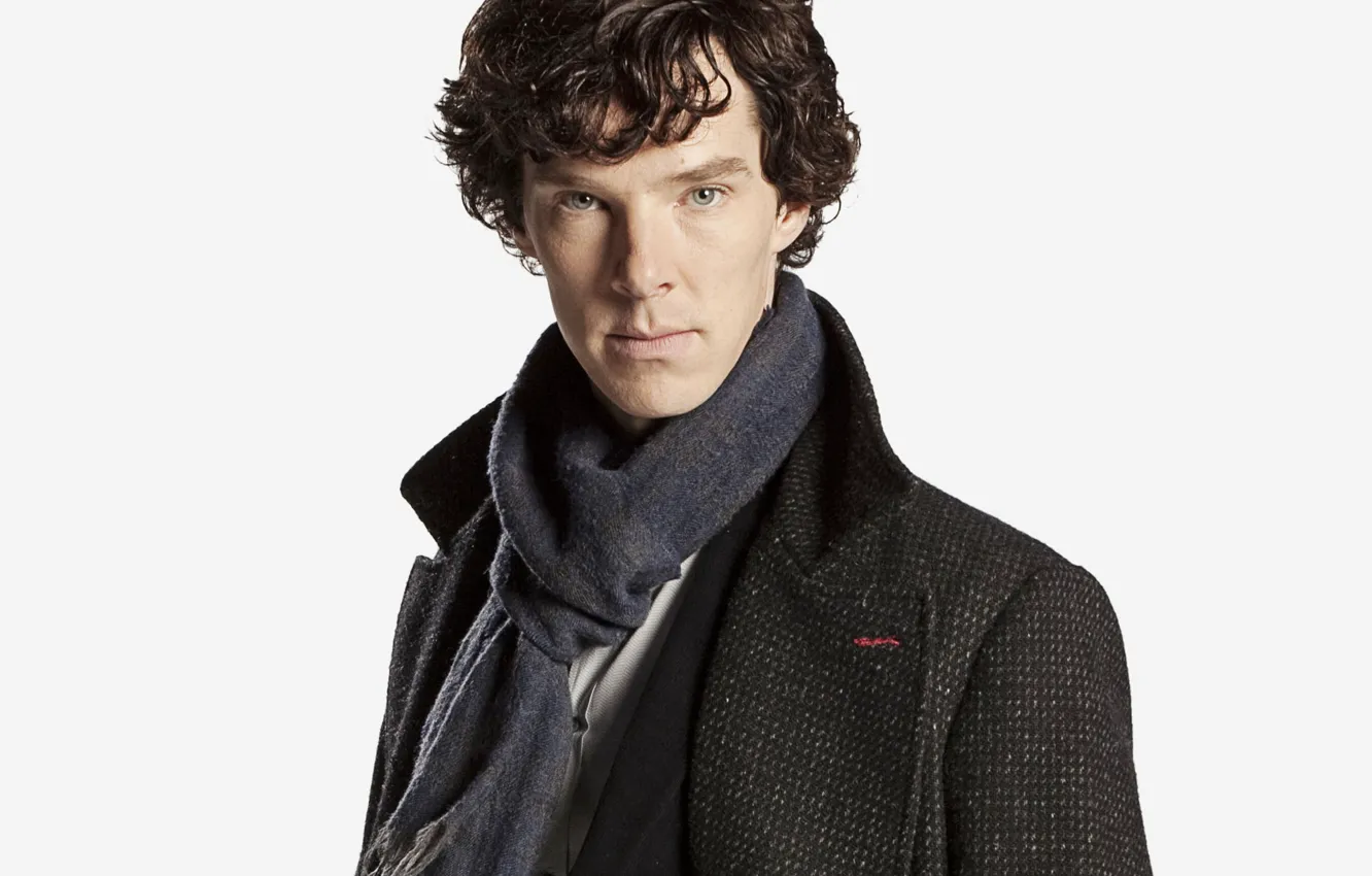 Photo wallpaper look, scarf, curls, Sherlock Holmes, coat, Benedict Cumberbatch, Sherlock, Sherlock BBC