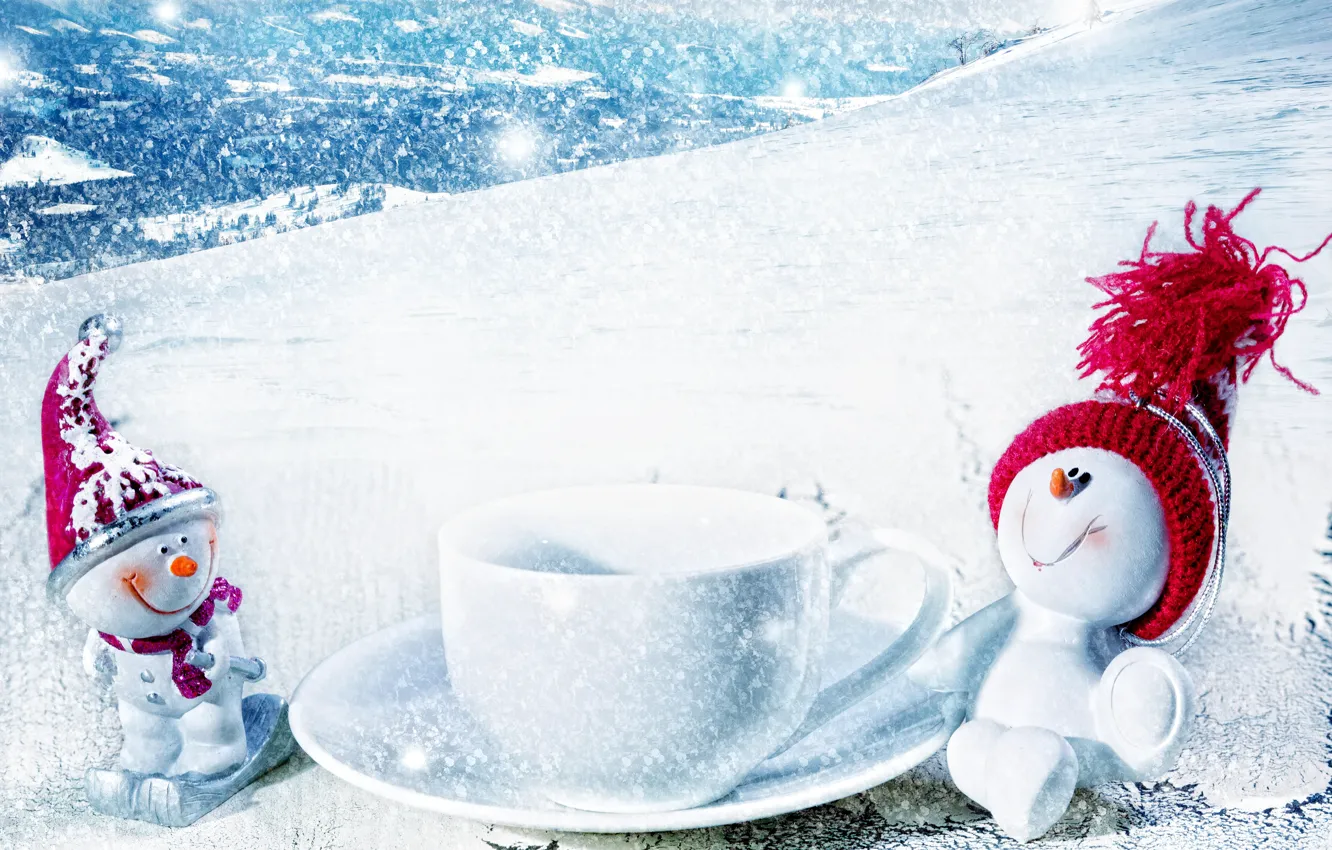 Photo wallpaper winter, snow, new year, Christmas, snowman