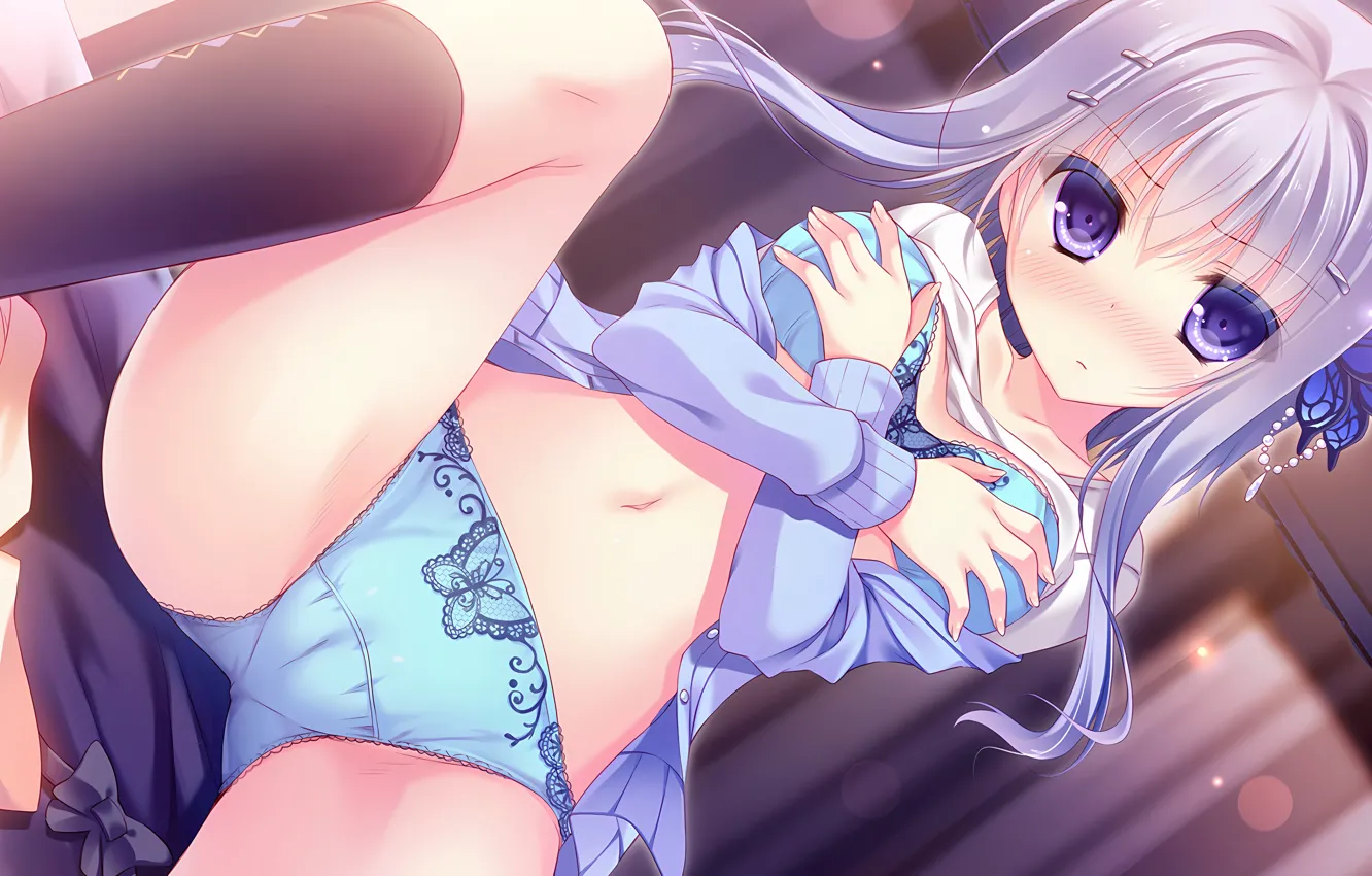 Photo wallpaper girl, sexy, lingerie, Cameltoe, bra, cleavage, panties, thighhighs