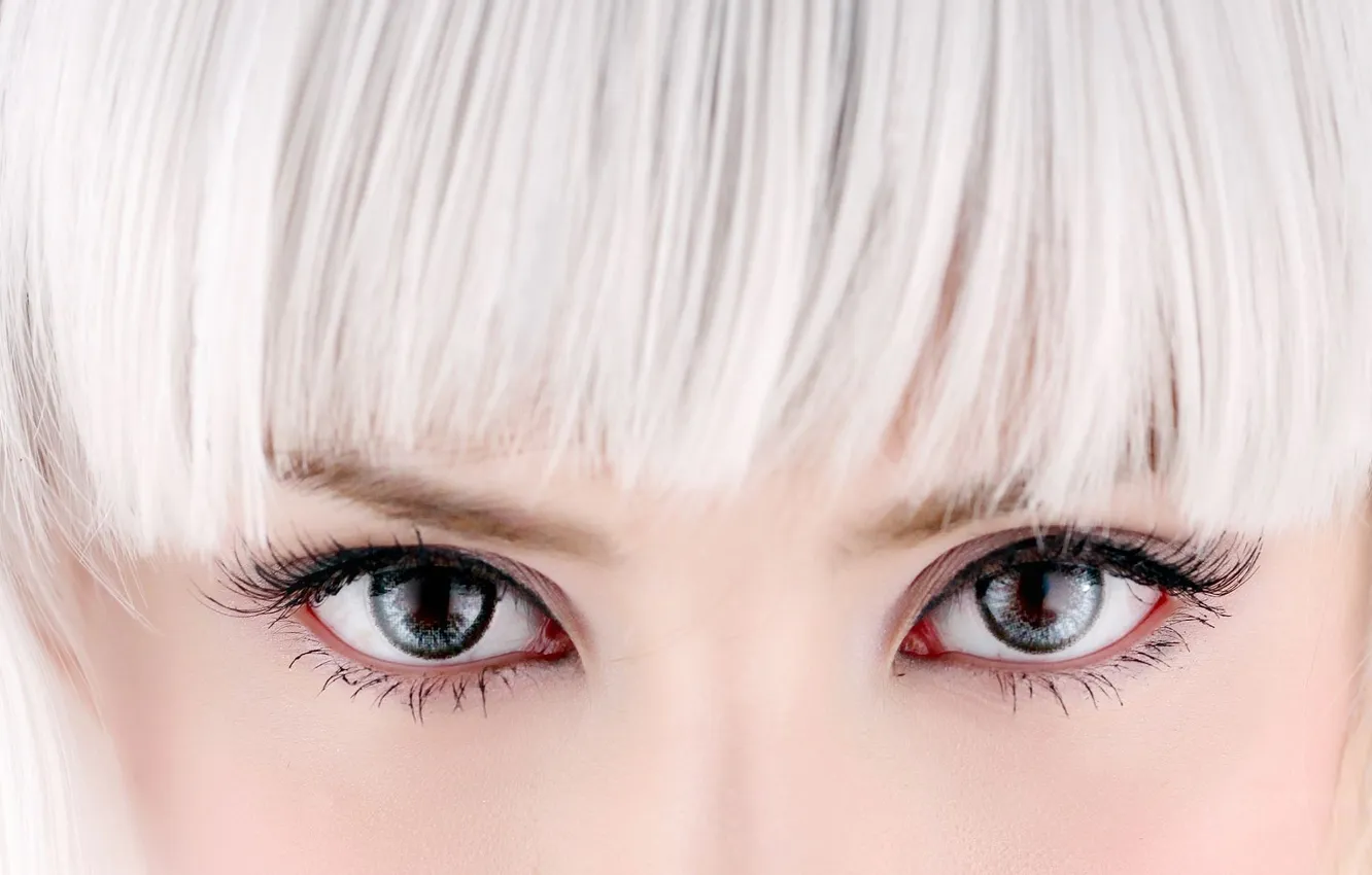 Photo wallpaper eyes, girl, eyelashes, blonde, bangs