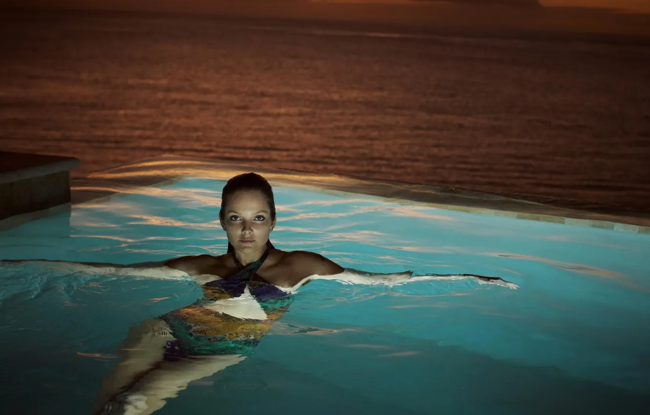 Photo wallpaper girl, sexy, background, model, sexy, beauty, pool, Eniko Mihalik