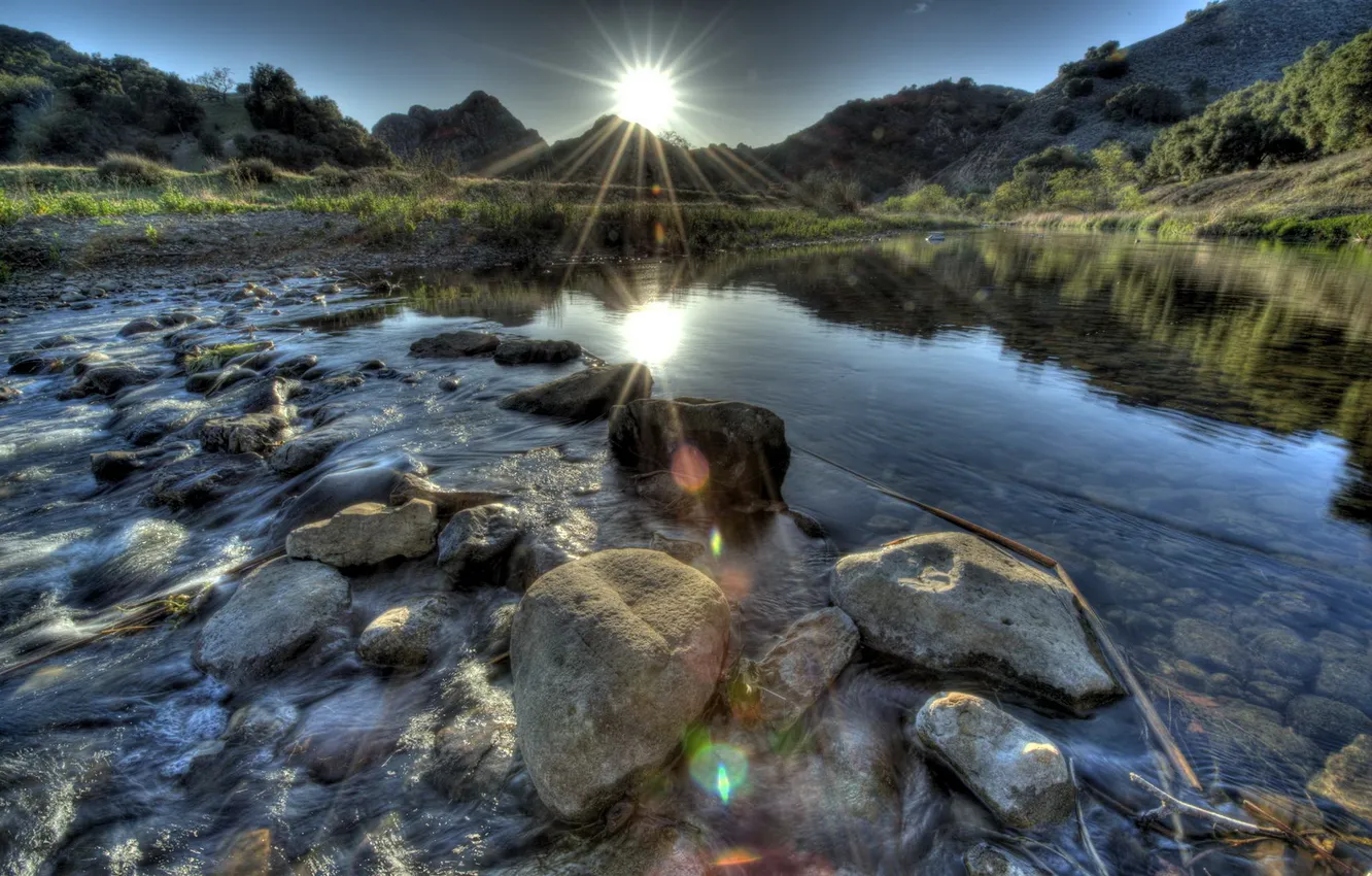 Photo wallpaper nature, river, stones
