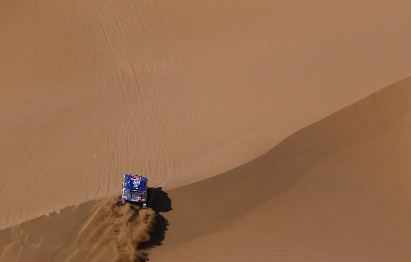 Photo wallpaper sand, blue, race, desert, Volkswagen, SUV, Touareg, Rally