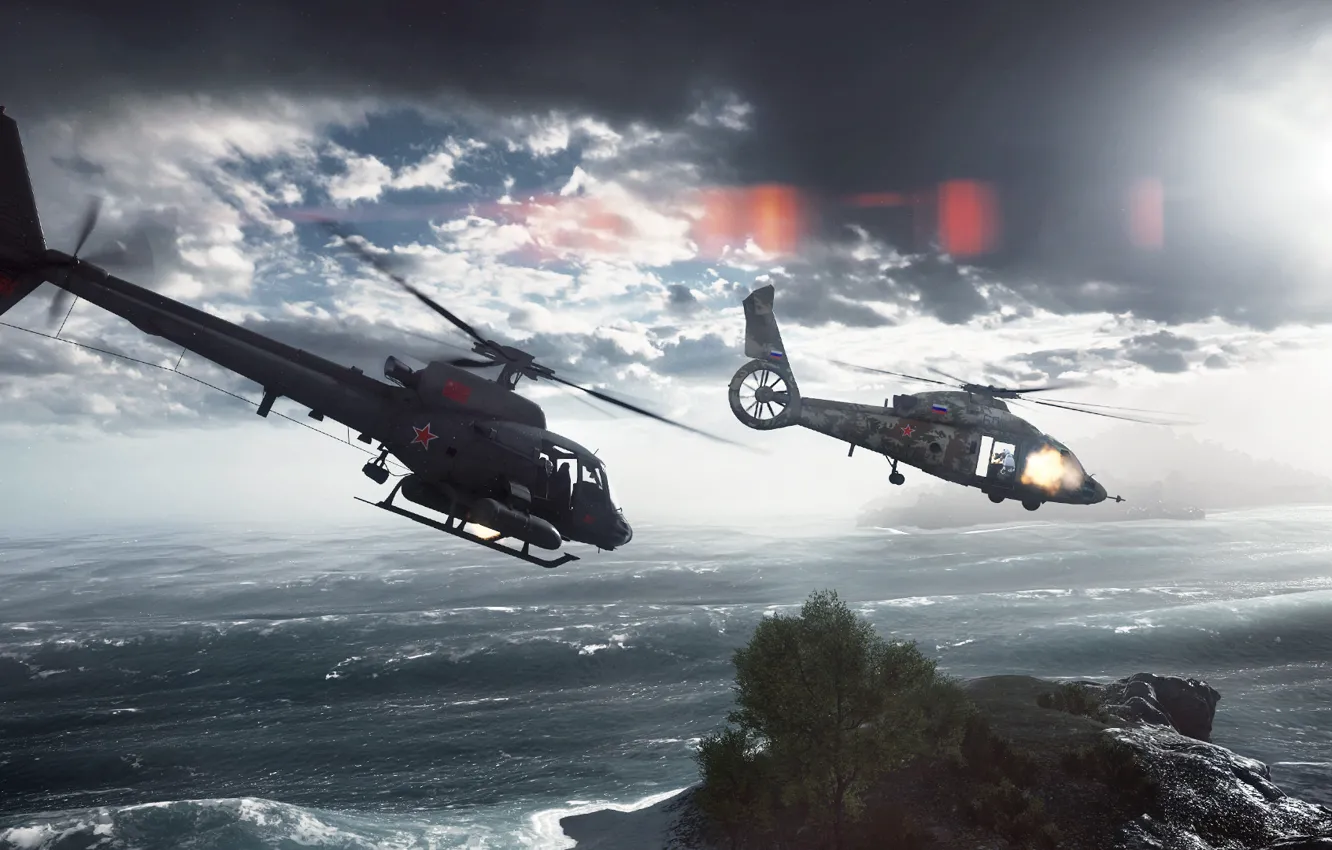 Photo wallpaper sea, wave, storm, helicopter, Russia, Paracel Islands