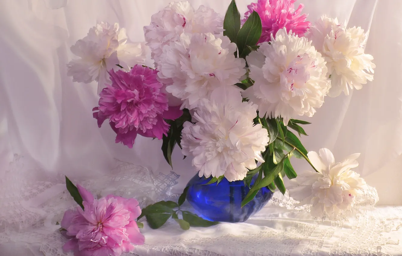 Photo wallpaper bouquet, peonies, lush