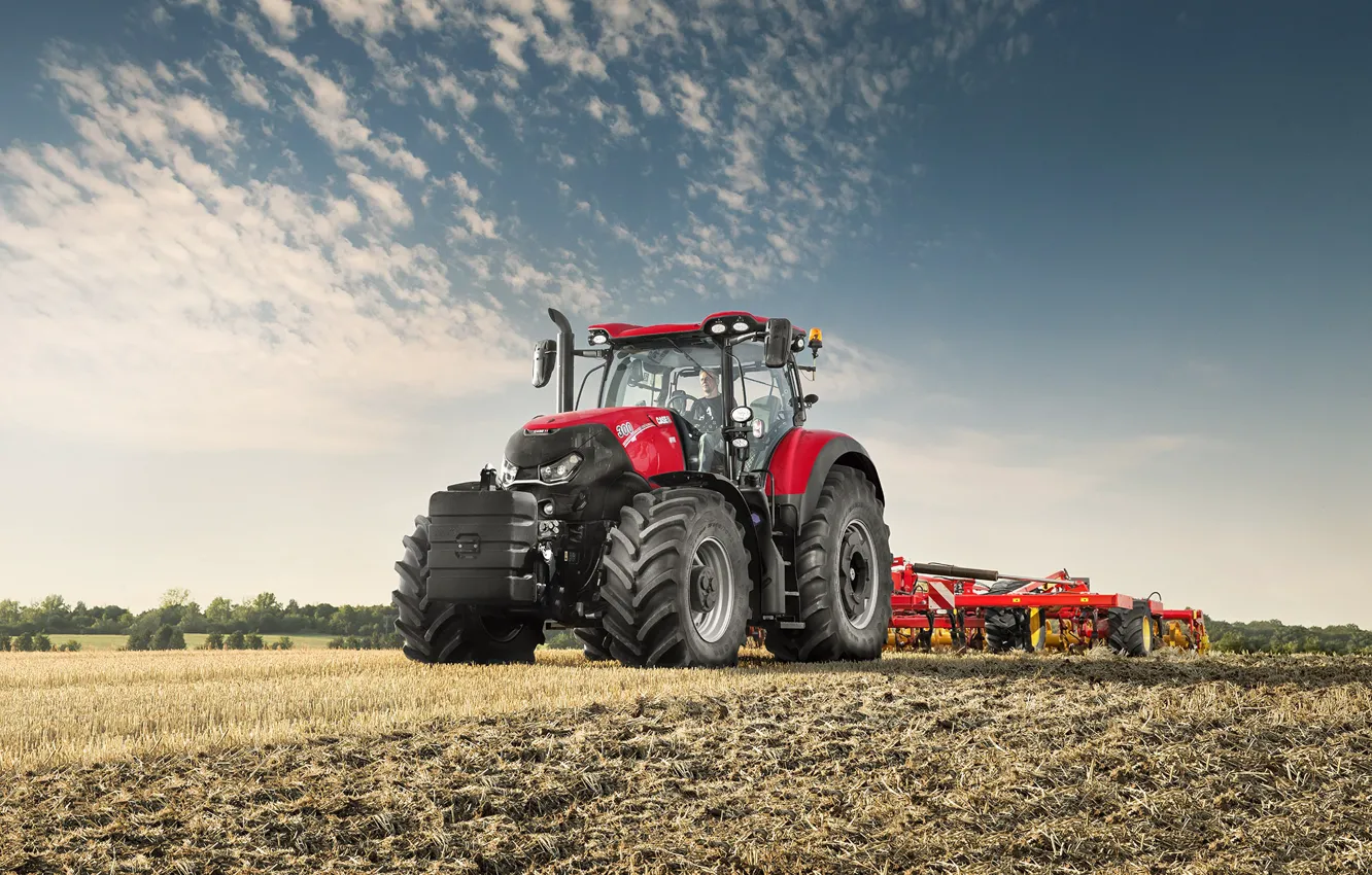 Photo wallpaper sky, field, tractor, agriculture, Case IH Optum CVX 300