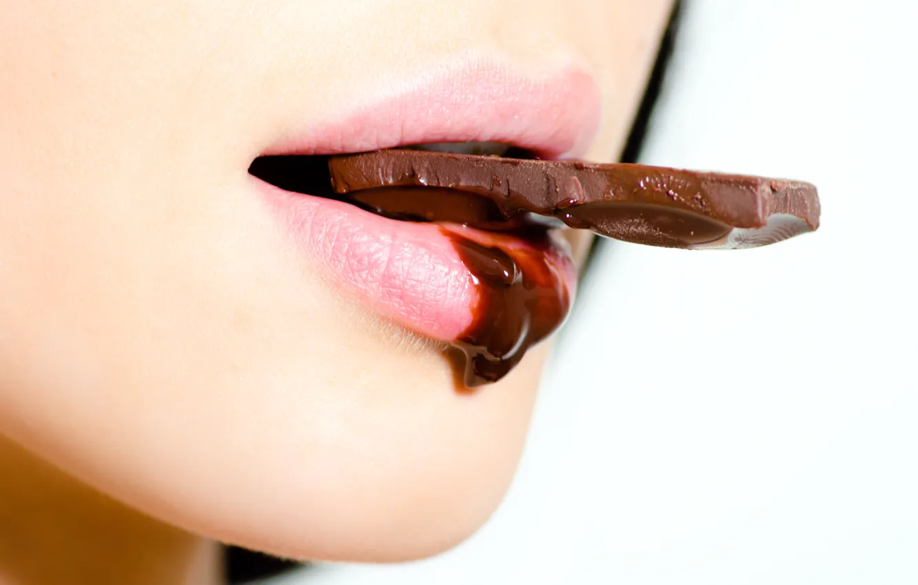 Photo wallpaper woman, chocolate, lips