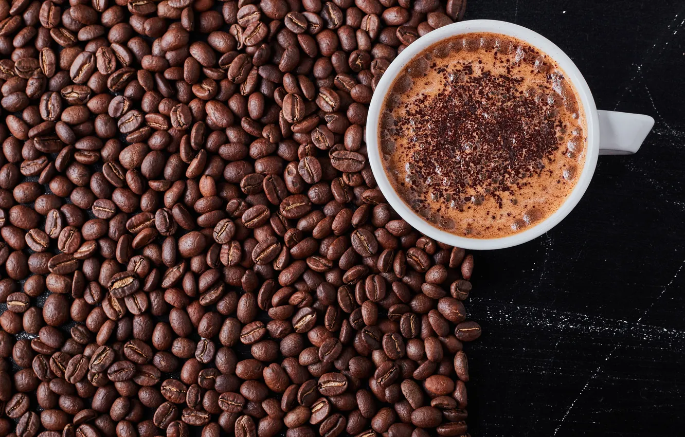 Photo wallpaper brown, cup, beans, coffee