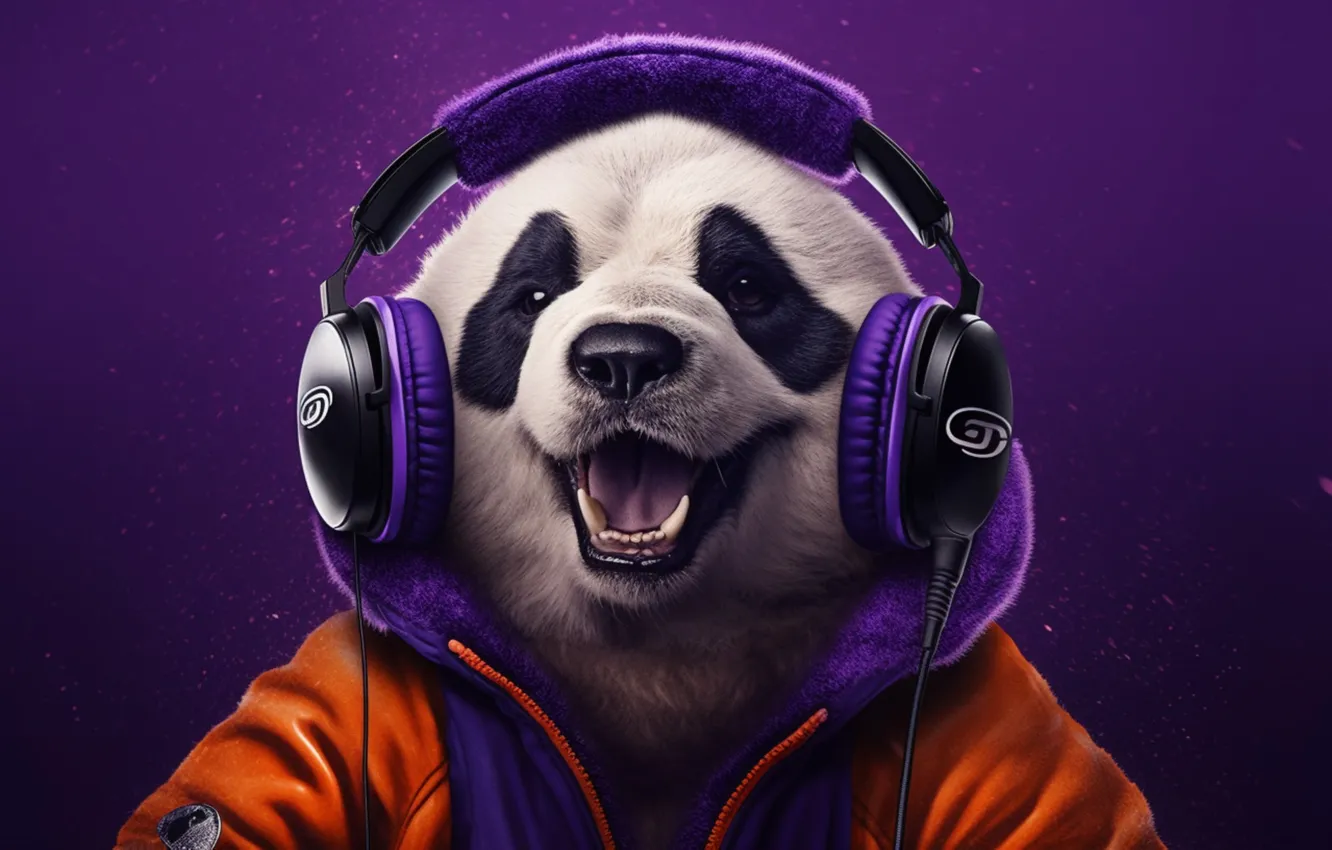 Photo wallpaper look, smile, portrait, bear, bear, Panda, face, purple background