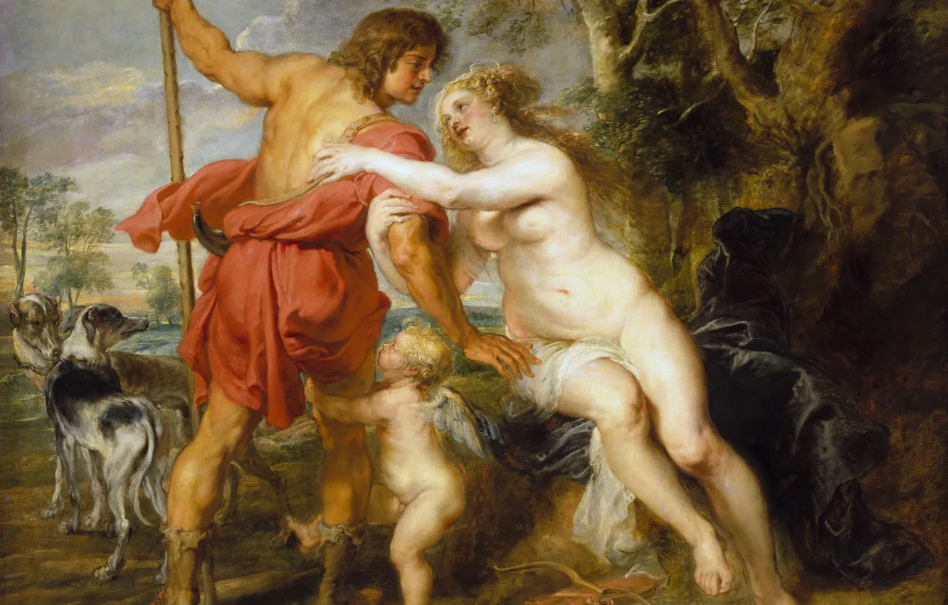 Photo wallpaper picture, Peter Paul Rubens, mythology, Venus and Adonis, Pieter Paul Rubens