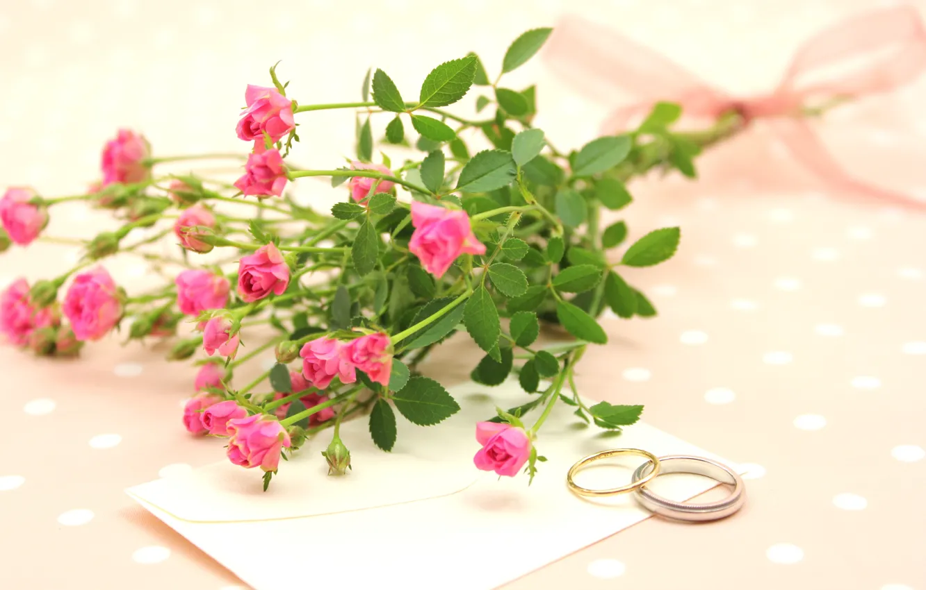 Photo wallpaper flowers, roses, ring, Holiday, marriage