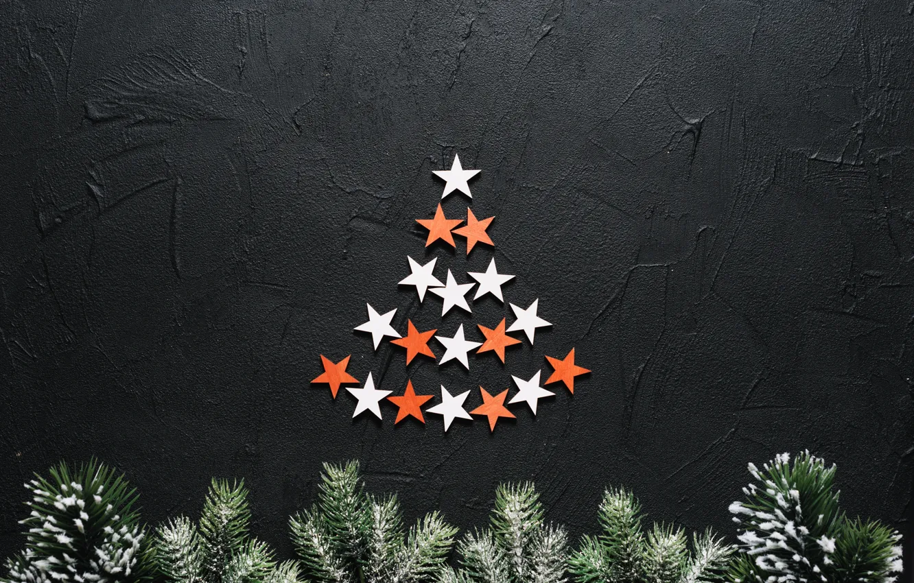 Photo wallpaper background, holiday, new year, stars, tree branches