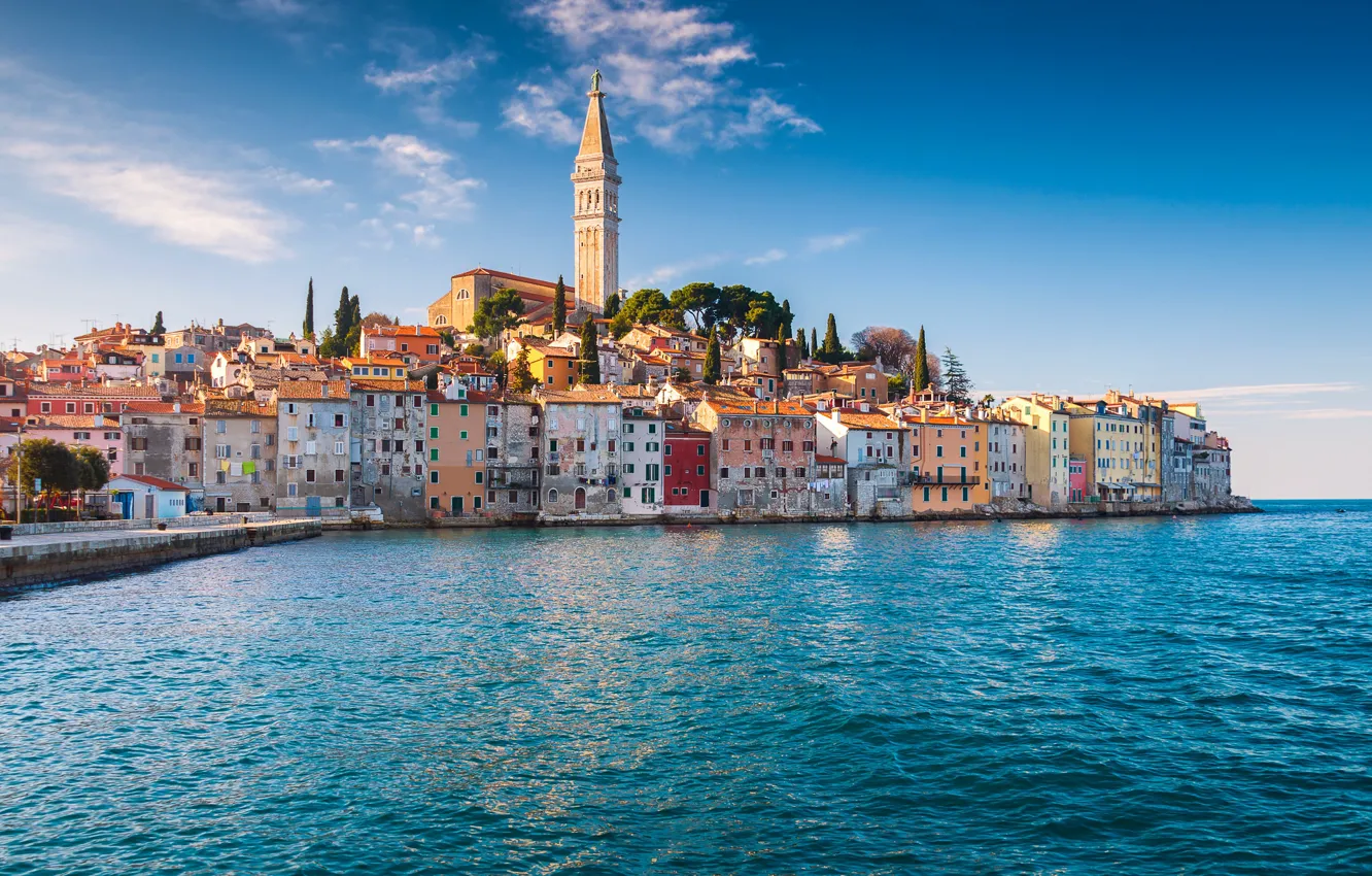 Photo wallpaper sea, coast, building, home, Croatia, Istria, Croatia, The Adriatic sea