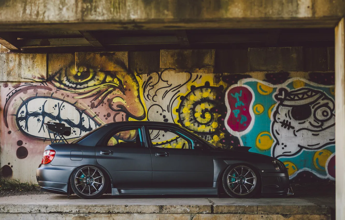 Photo wallpaper car, Subaru, Impreza, graffiti
