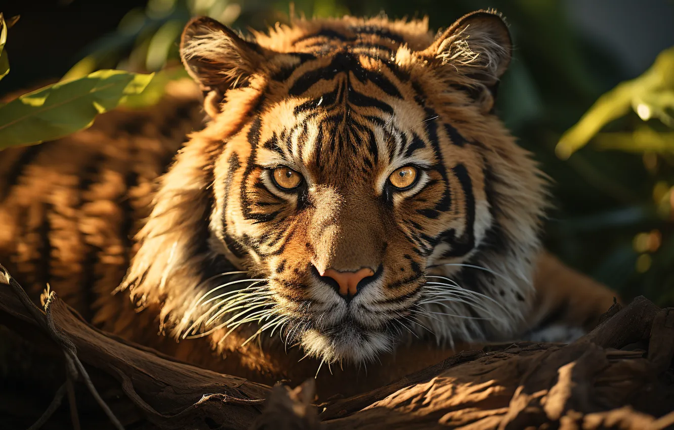 Photo wallpaper look, face, tiger, predator, front, big cat, digital art, AI art