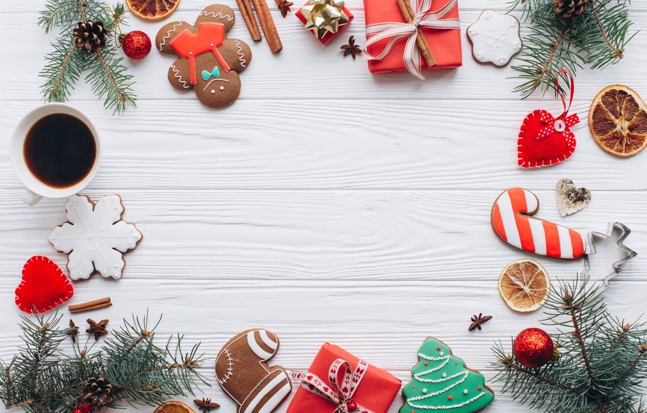 Photo wallpaper decoration, new year, cookies, Christmas, Christmas, wood, New Year, cookies