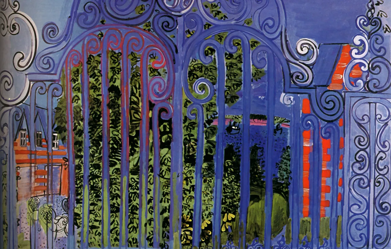 Photo wallpaper New York, 1930, Grille, The Grid, Huile sur Toile, Collection Evelyn Sharp, Raoul Dufy The