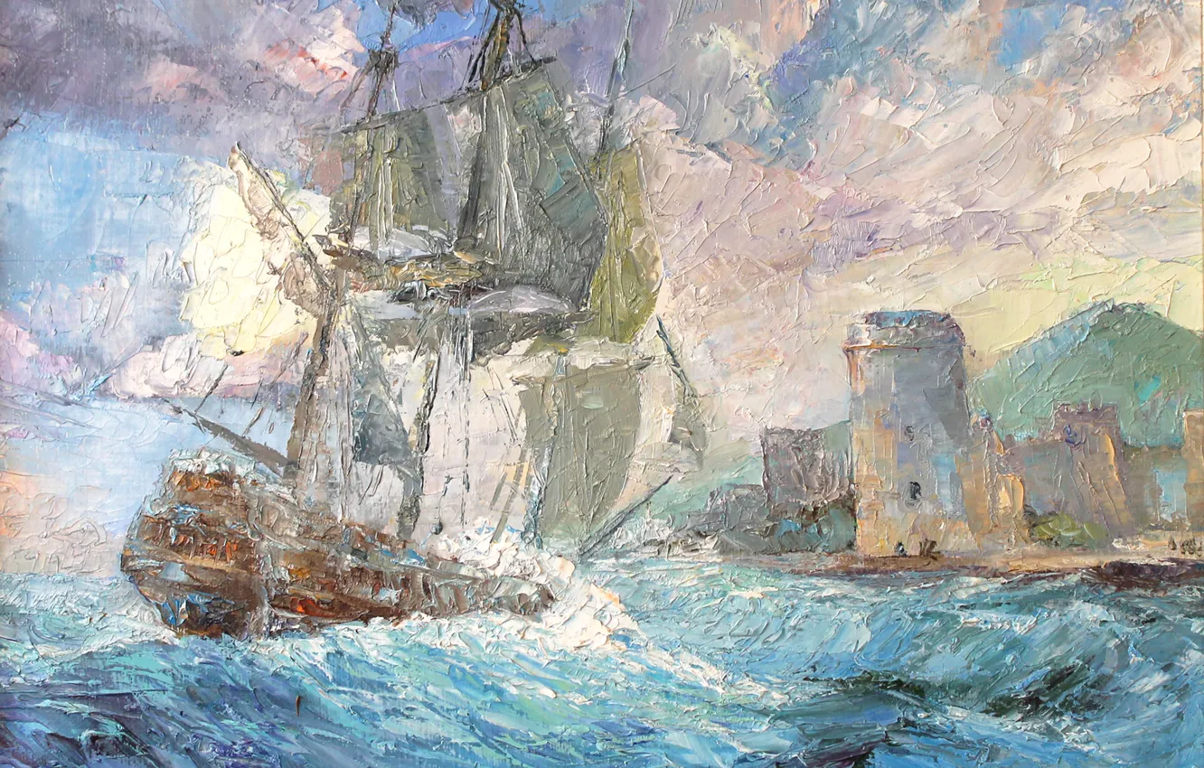 Photo wallpaper sea, ship, art, Fort