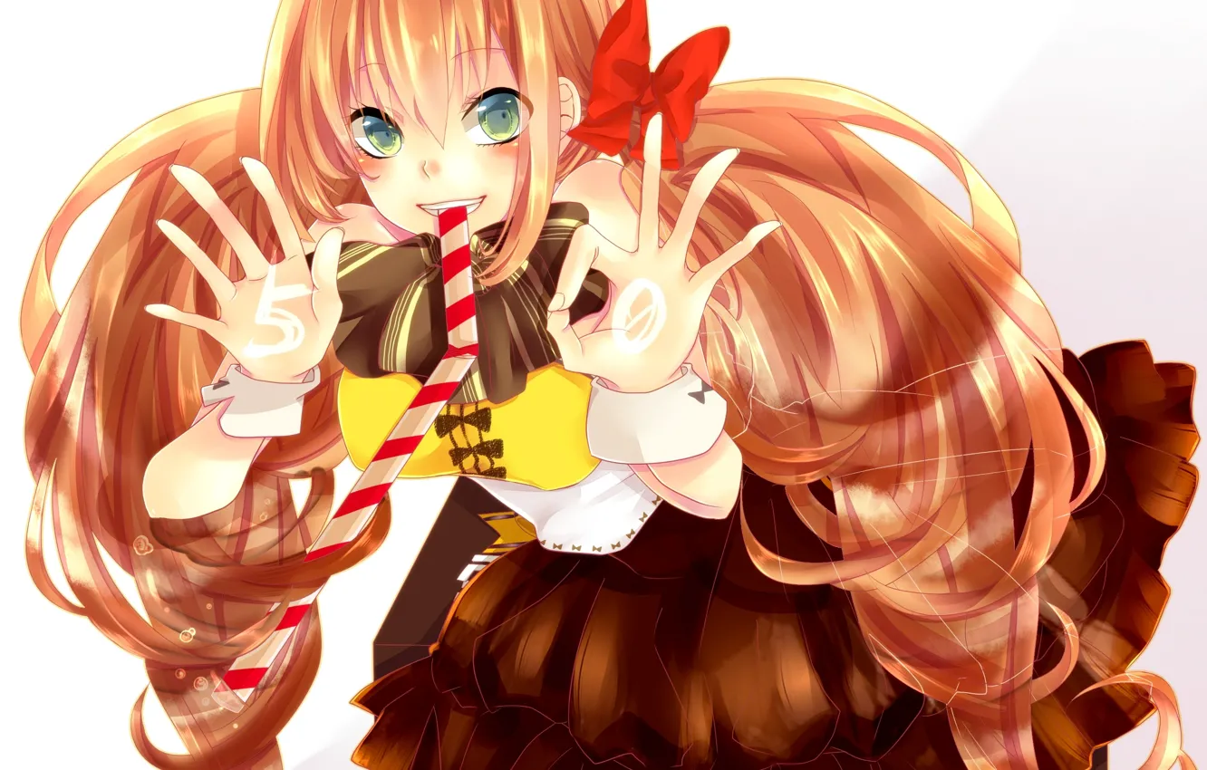 Photo wallpaper girl, smile, anime, art, tube, bow, sora choko